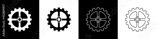 Set Bicycle sprocket crank icon isolated on black and white background. Vector.