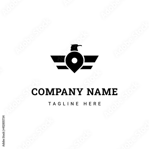 eagle bird abstract logo design with location icon, might be good for eagle captivity logo