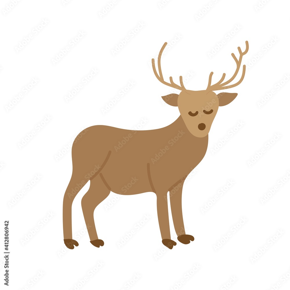 Fototapeta premium Hand drawn deer with horns vector illustration isolated on white background