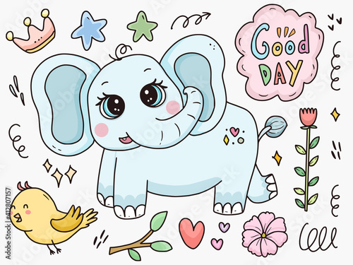 Cute baby elephant character set cartoon drawing illustration cartoon for kids collection set