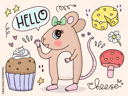 Cute baby mouse character set cartoon drawing illustration cartoon for kids collection set
