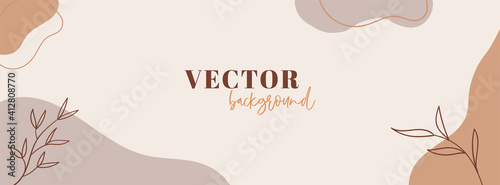 Abstract organic long vector banner template. Minimal background in boho style with copy space for text. Facebook cover photo