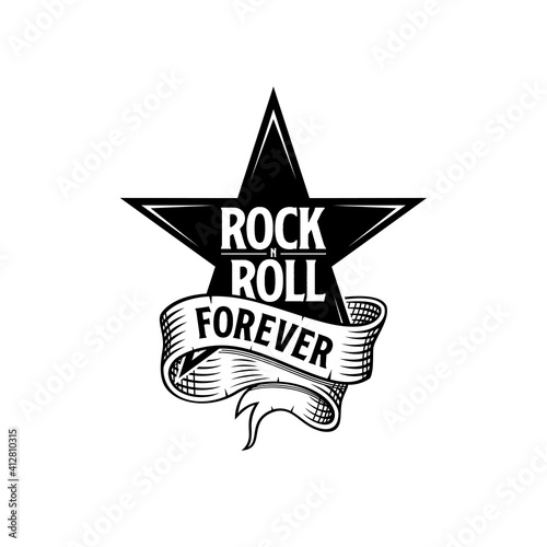 Rock and Roll forever star and ribbon vector illustration