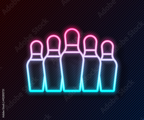 Glowing neon line Bowling pin icon isolated on black background. Vector.
