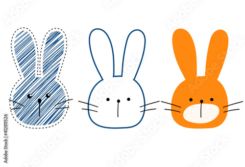 Set of cute bunny kawaii svg. Baby animal clipart. Vector cartoon illustration.