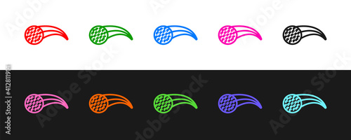 Set line Golf ball icon isolated on black and white background. Vector.