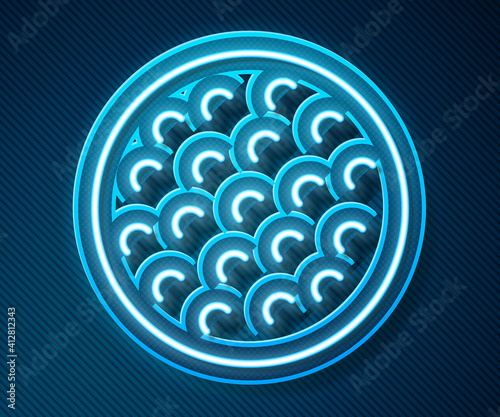 Glowing neon line Golf ball icon isolated on blue background. Vector.