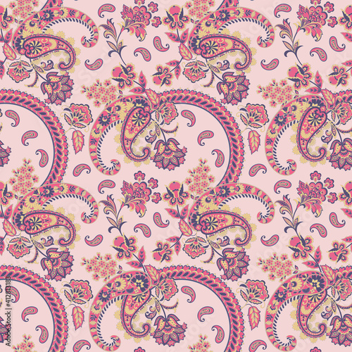 Paisley Floral oriental ethnic Pattern. Seamless Vector Ornament. Damask fabric patterns.