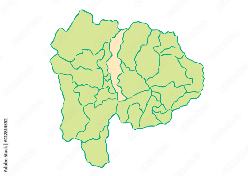 Obraz premium 山梨県 甲府市 都道府県別・行政区域マップ