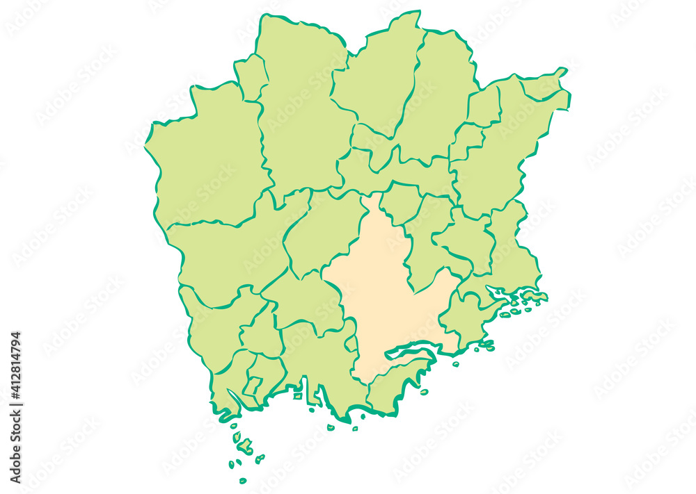 Fototapeta premium 岡山県 岡山市 都道府県別・行政区域マップ