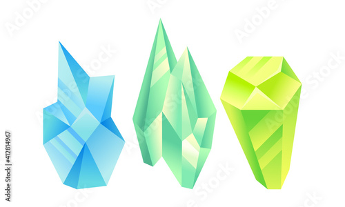 Colorful Crystal or Crystalline Solid Forming Geometrical Shape Vector Set