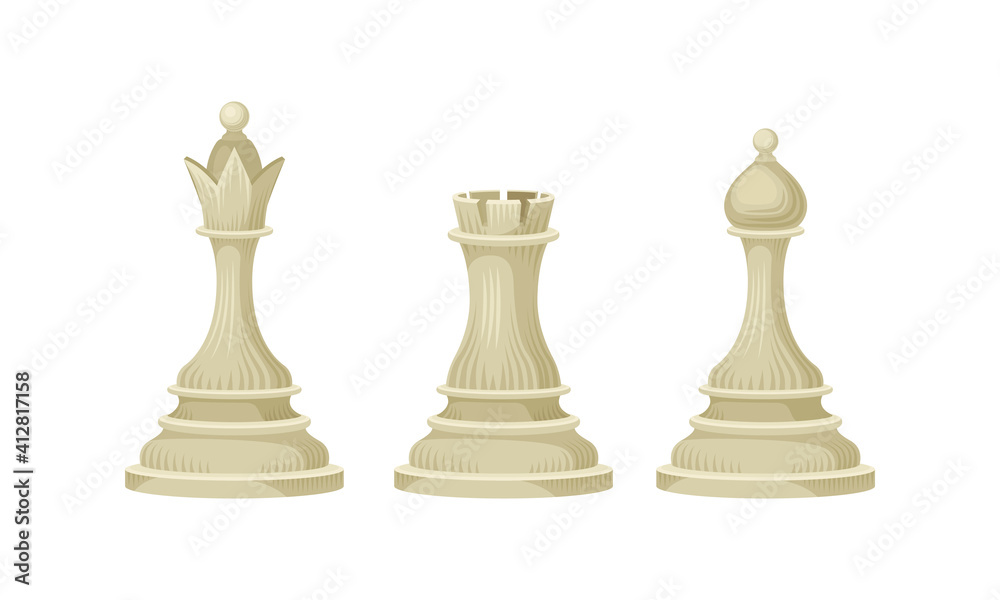 White Chess Piece or Chessman with Queen and Rook Vector Set White Chess Piece or Chessman with Queen and Rook Vector Set