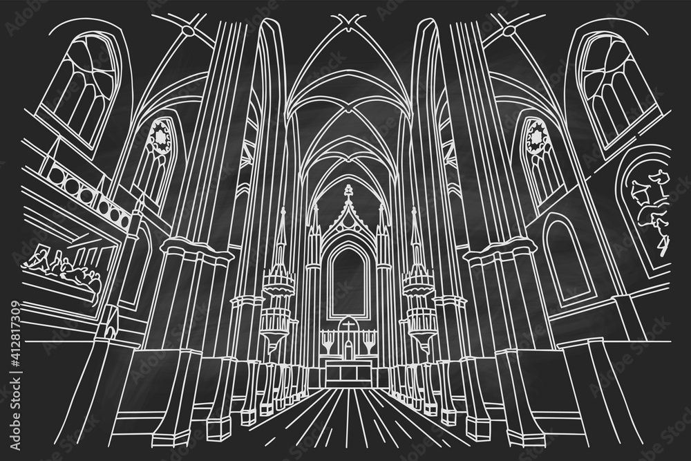 vector sketch of interior of Minoritenkirche, Vienna, Austria.