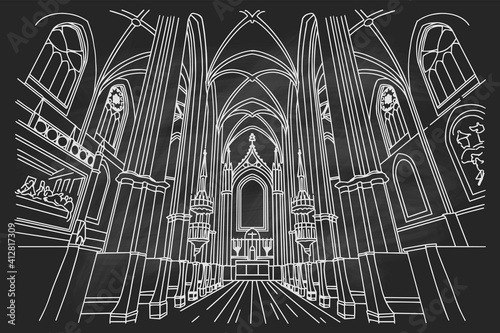 vector sketch of interior of Minoritenkirche, Vienna, Austria.