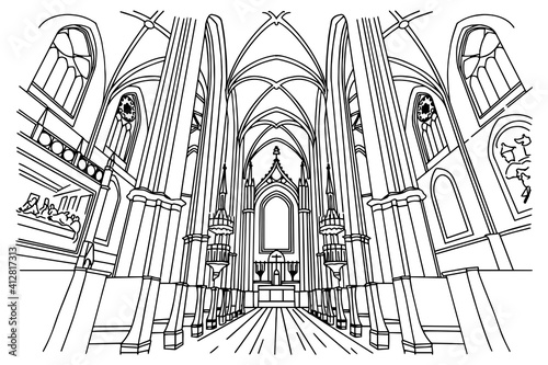 vector sketch of interior of Minoritenkirche, Vienna, Austria.