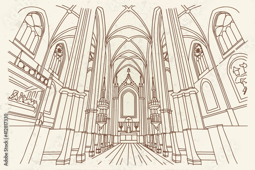 vector sketch of interior of Minoritenkirche, Vienna, Austria.