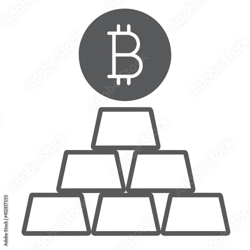 Bitcoin icon over grey golden bars isolated on white background