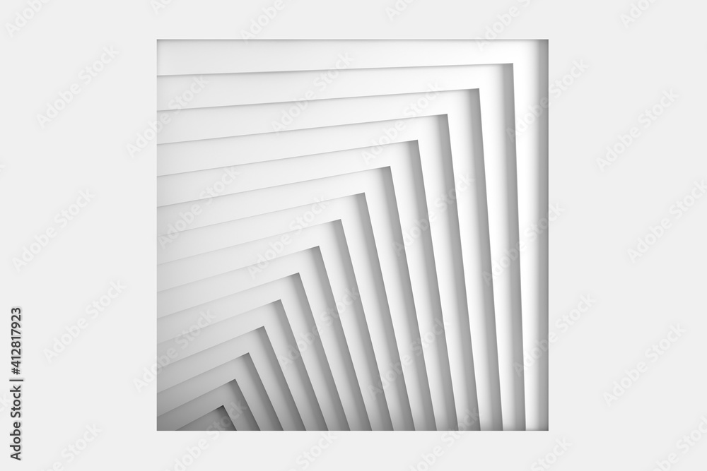 Fototapeta premium Abstract three-dimensional minimal white light texture of a set of straight square steps spiraling. 3D illustration
