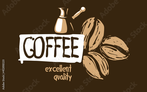Drawn vector logo for making coffee on a dark background