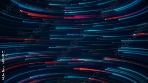 Abstract 4k loopable motion graphics. Glowing neon lights streaming across the screen. Seamless loop. photo