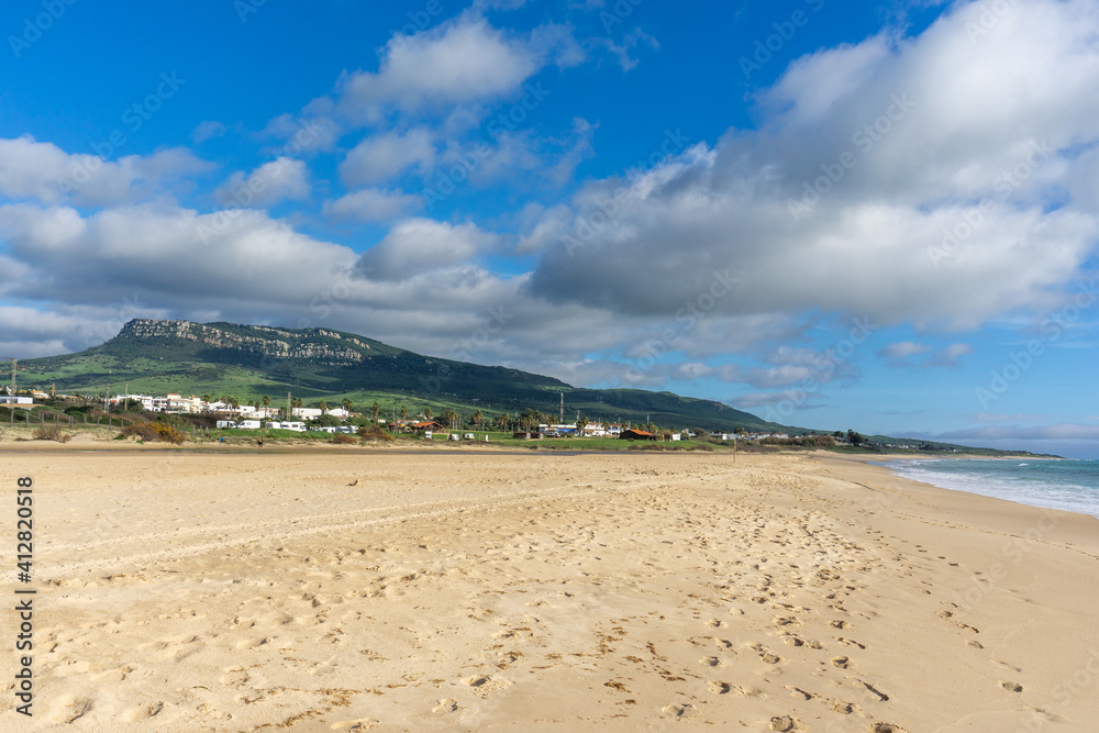 view of the Playa de Bolonia beach and El Chaparral mountain on Andalusia's Costa de la Luz