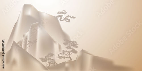 Chinese ink and water landscape painting Happy chinese new year banner card