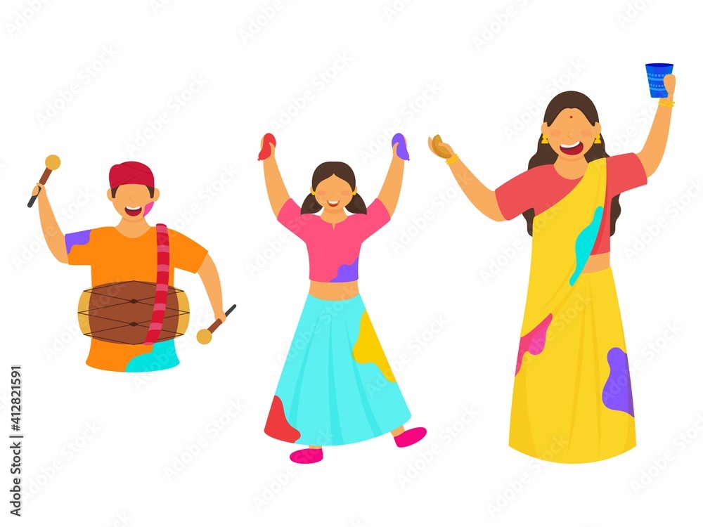 Cartoon People Celebrating Or Enjoying Holi Festival On White Background. Stock Vector | Adobe Stock Cartoon People Celebrating Or Enjoying Holi Festival On White Background. Stock Vector | Adobe Stock
