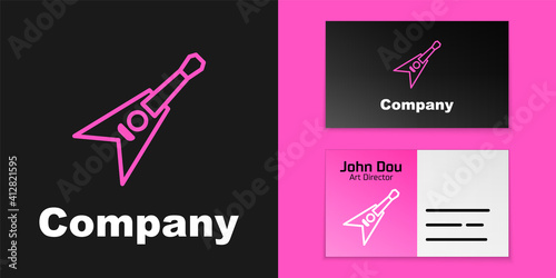 Pink line Electric bass guitar icon isolated on black background. Logo design template element. Vector.