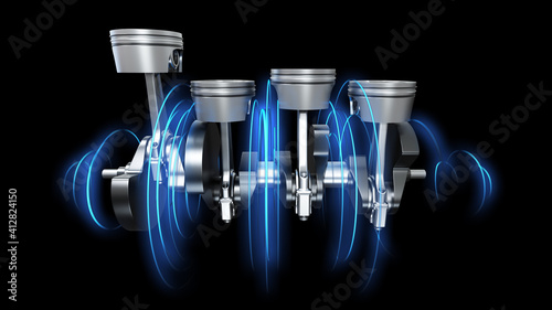 3d illustration of engine pitons with energy tracks