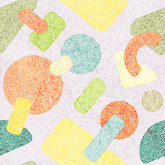 Gardinen Mustersammlungen Nahtloses Stickmuster im Tupfenstil. Grunge-Textur. Abstrakte geometrische Verzierung. Lochnadelstickerei, Handarbeit, Teppichdruck. Vektor-Illustration.  © flovie