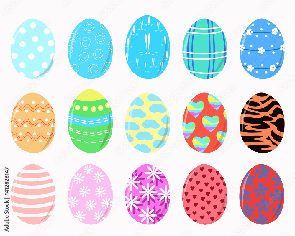 Set of painted colorful Easter eggs