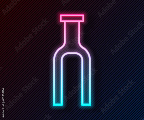 Glowing neon line Bicycle suspension fork icon isolated on black background. Sport transportation spare part steering wheel. Vector.