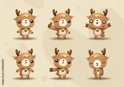 cute deer animal mascot character set © Warittanun