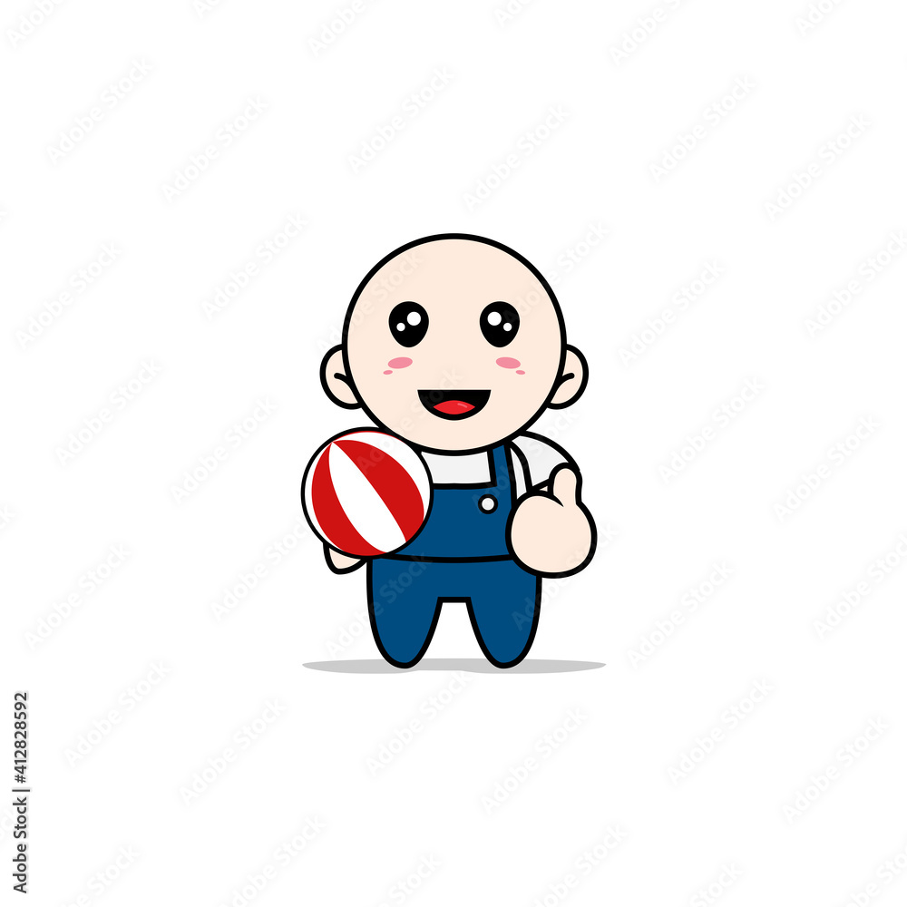 Cute mechanic character holding a ball. Cute mechanic character holding a ball.
