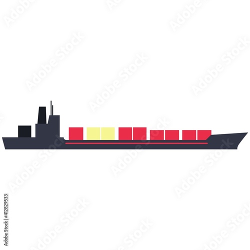 Vector seagoing cargo ship isolated on white background