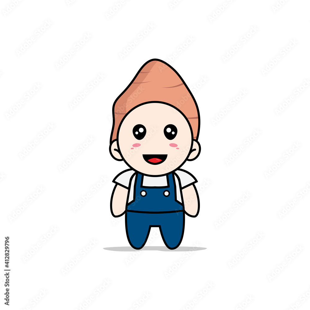 Cute mechanic character wearing yam costume Cute mechanic character wearing yam costume