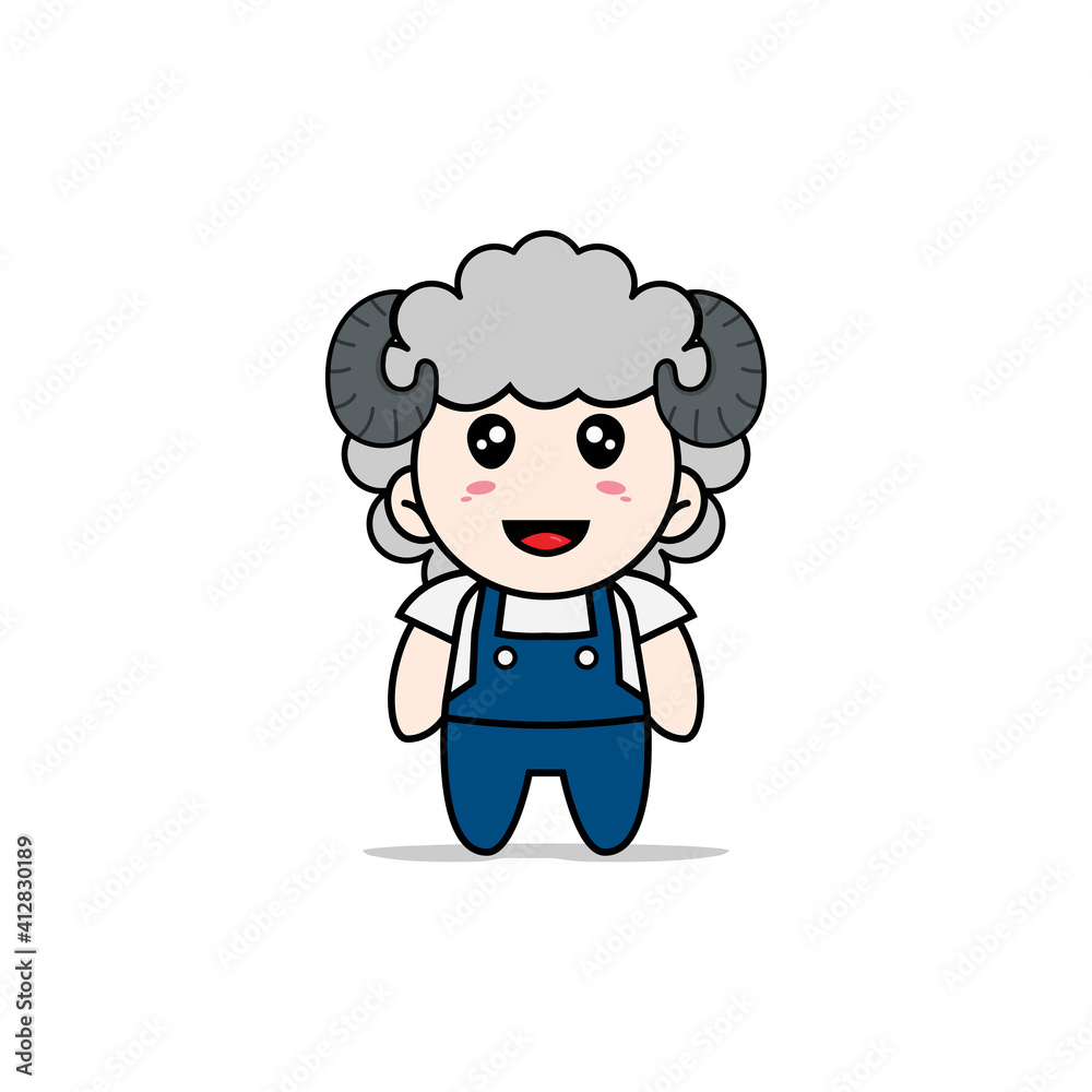 Cute mechanic character wearing sheep costume. Cute mechanic character wearing sheep costume.