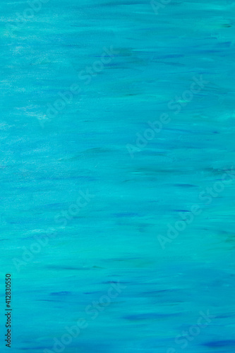Abstract acrylic painted background with lines.  Close-up fragment of acrylic painting on canvas with brush strokes with mix of  turquoise and blue colors. © Kristin Greenwood