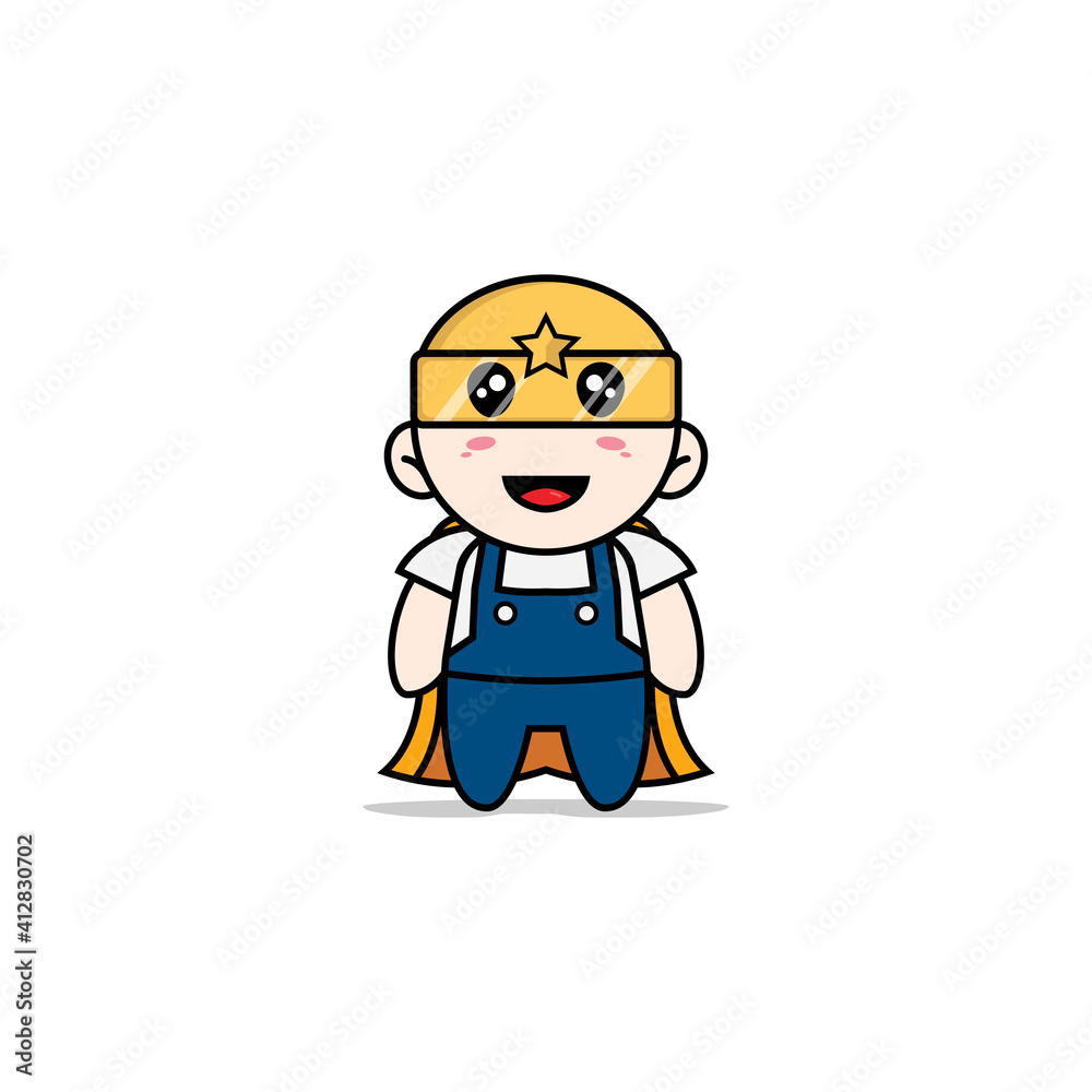 Cute mechanic character wearing superhero costume. Cute mechanic character wearing superhero costume.