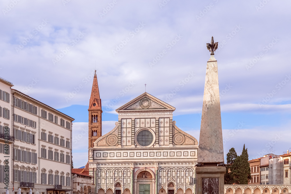 One of the famous churches Basilica of Santa Maria Novella in the evening light. Florence, Italy.
