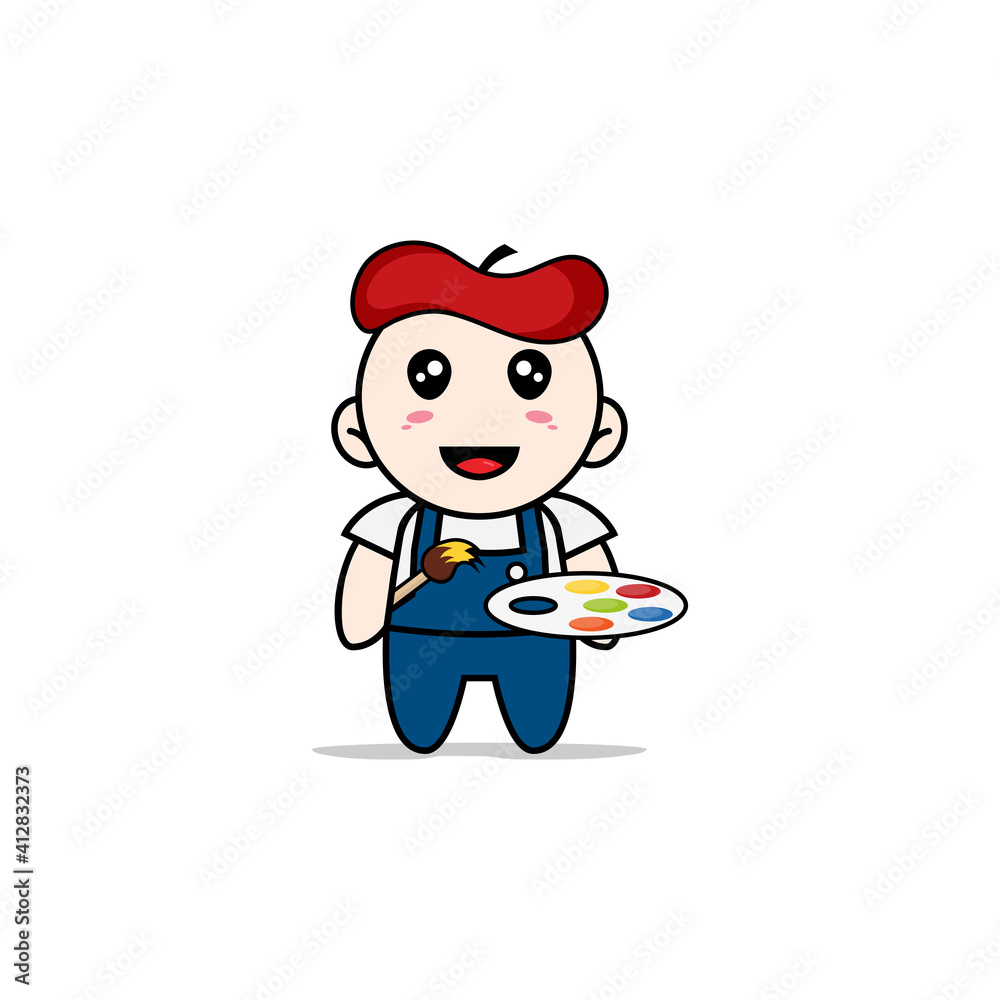Cute mechanic character wearing painter costume Cute mechanic character wearing painter costume