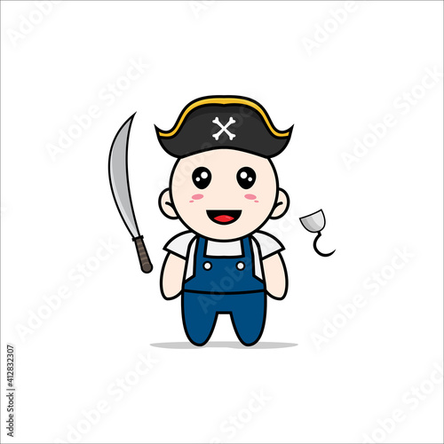 Cute mechanic character wearing Pirate costume.