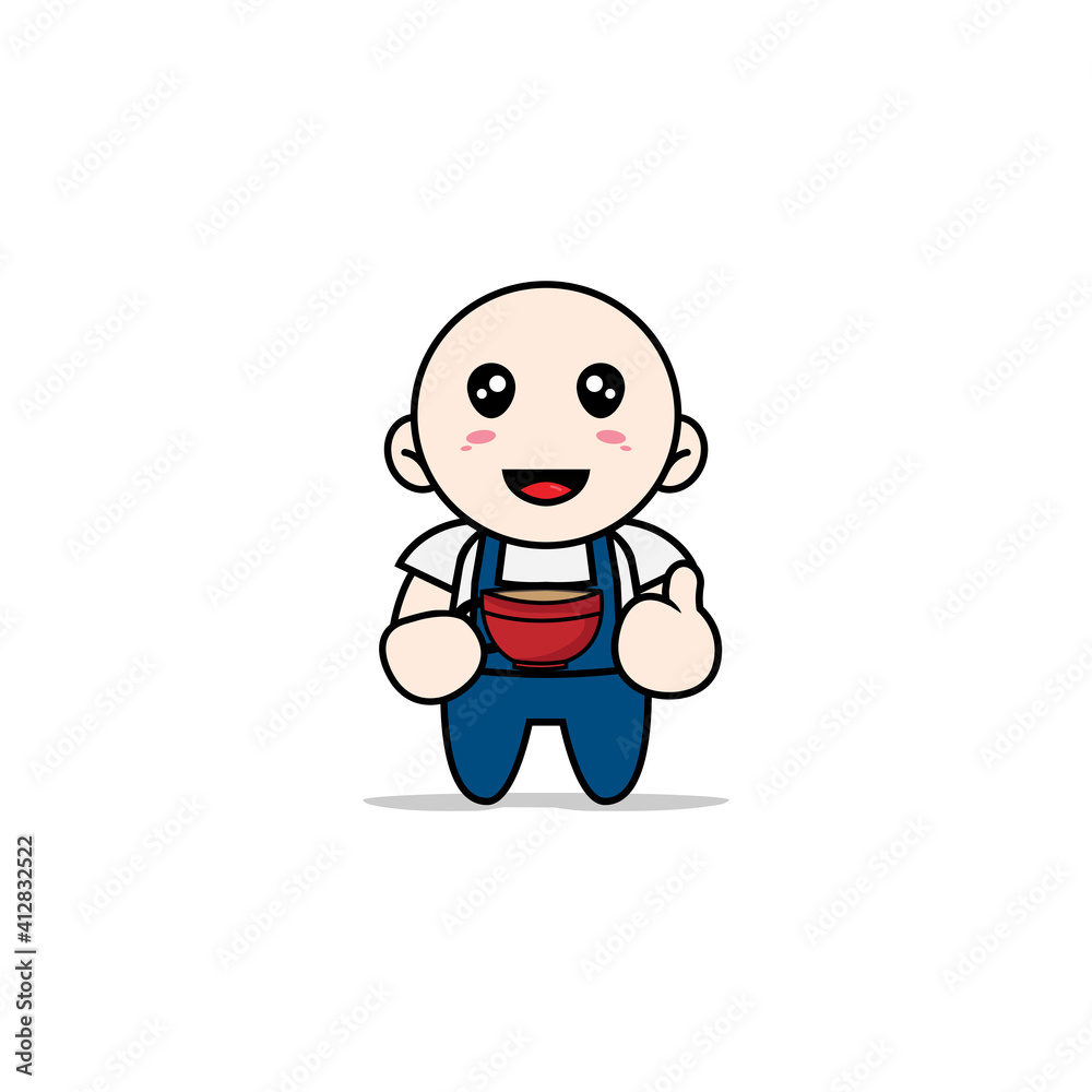 Cute mechanic character holding a cup of coffee. Cute mechanic character holding a cup of coffee.