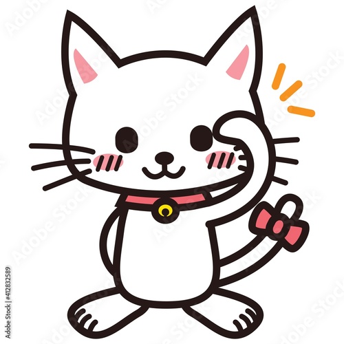 敬礼して了解ポーズの白い猫