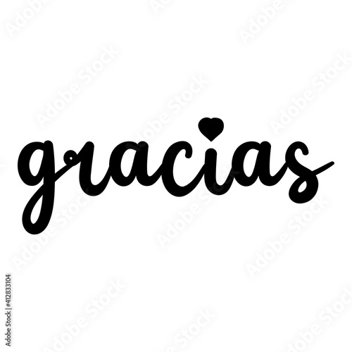 Logotipo con texto manuscrito gracias en español con corazón en color negro