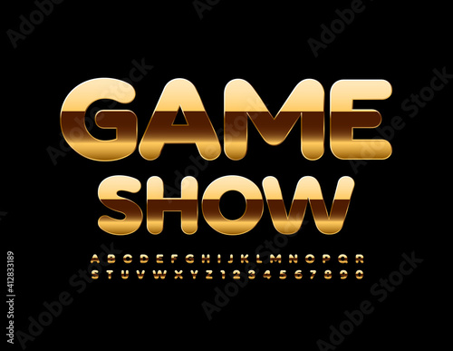 Vector bright Logo Game Show. Golden Alphabet Letters and Numbers. Luxury Glossy Font.