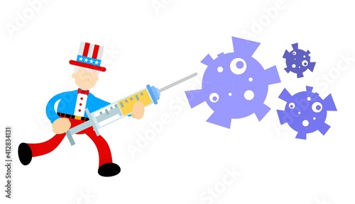 uncle sam america cure medicine corona virus pathogen cartoon doodle flat design style vector illustration