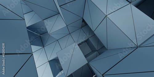 abstract blue cube geometric shape 3d render illustration