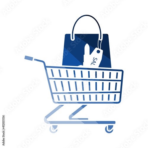 Shopping Cart With Bag Of Cosmetics Icon