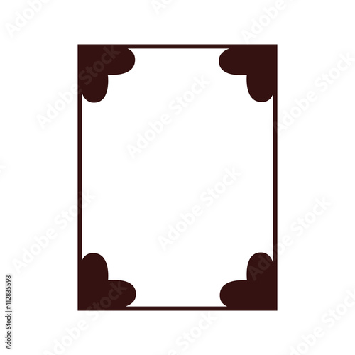 Decorative frame. Rectangle heart shapes border. Isolated element, white background, vector